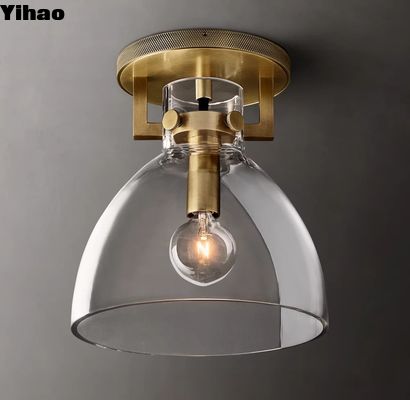 磨いたニッケルフレーム 青銅ガラス フラッシュマウント 天井灯 40W